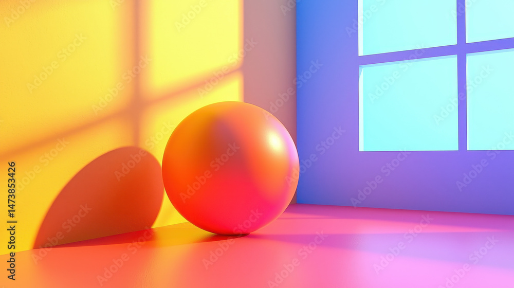 Poster a realistic 4k side angle view of a modern art 3d background featu a bright sphere bathed in light a