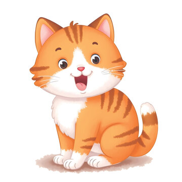 Illustration of a Cute Cartoon Cat Sitting and Smiling