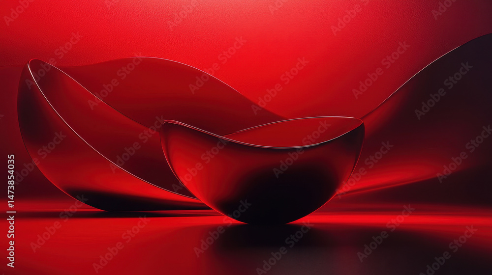 Poster 3d modern aesthetic background featu smooth, red abstract shapes with dynamic curves, presented in r
