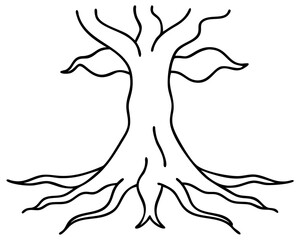 Ancient Tree with Thick Roots Illustration, Majestic Old Tree Artwork, Deep Root System Drawing, Cut Out