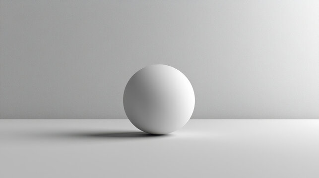 A minimalistic 4K 3D rende features a white sphere centered on a seamless gray background, exemplifying sid photography with realistic lighting and shadows.