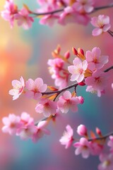 Obraz premium Cherry Blossom Serenity at Sunset Glow