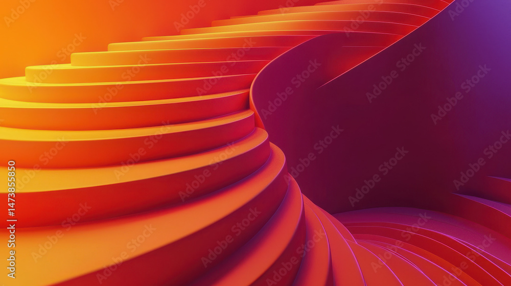Poster a minimalist 3d background with realistic 4k resolution showcases flowing orange and purple curves i