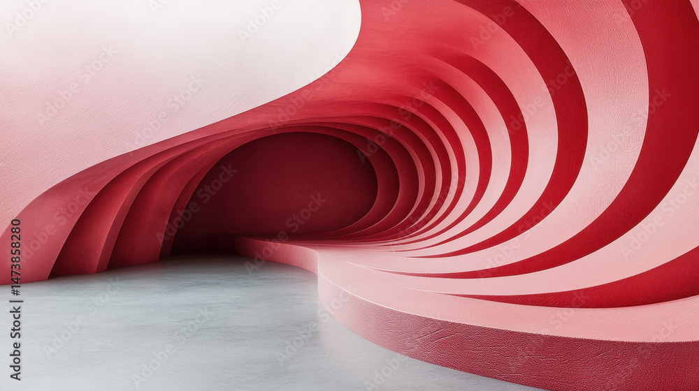 Poster Realistic 4K layered graphic with swirling side view layers creating depth and dimension in an abstract 3D rendered background with varied shades of red color.