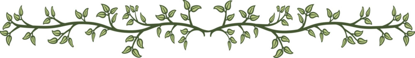 Linear border with a branch of green leaves. Illustration made with leaves on a white background creating a linear border.
