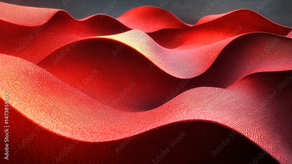 Poster an abstract 3d background shows realistic layered art in vibrant red tones, presented in 4k resoluti