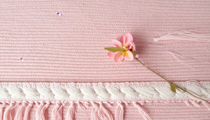 Delicate floral arrangement soft pink background still life photography home decor overhead view aesthetic concept