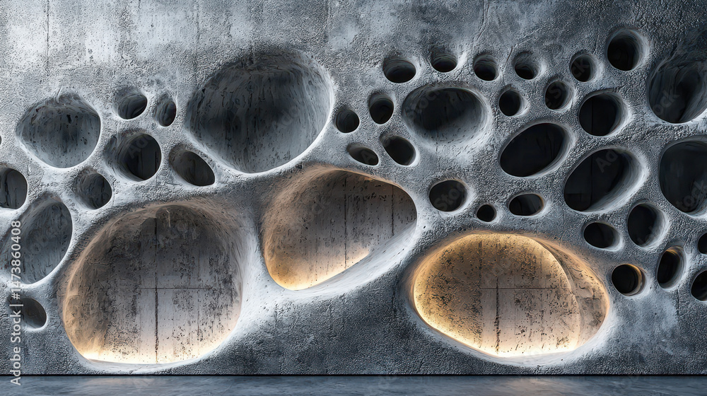 Poster intricate 3d background with realistic simplicity and 4k detail shows a modern gray concrete wall wi