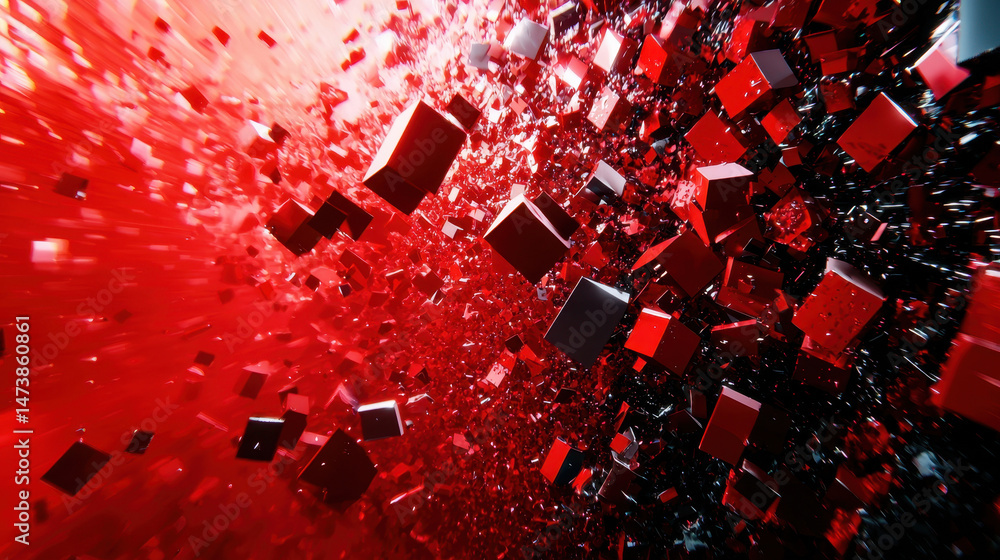 Poster a stunning 4k 3d background showcases intricate red fragments dynamically scattered, presenting a si