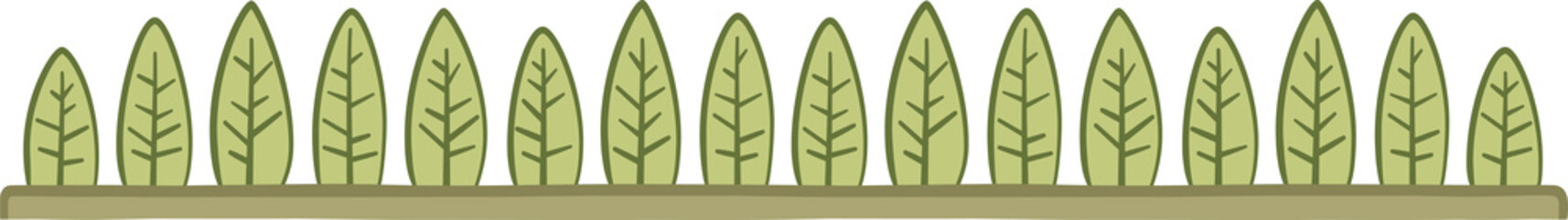 Linear border with schematic leaves. Illustration made with leaves on a white background creating a linear border.