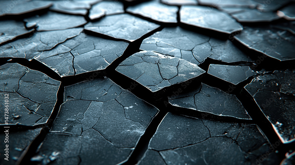 Poster realistic 4k 3d background displaying intricately fractured dark fragments with edges showcasing a t