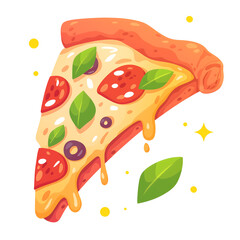 Colorful Cartoon Pizza with Toppings – Tasty Italian Food Illustration