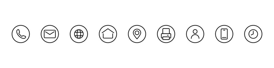 Obraz premium Contact icons. Contact sign vector set. Telephone number symbol. Email logo. Mail envelope sign. Location address line icon set. Contact us icon minimalistic set.