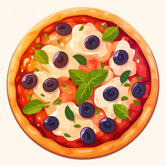 Colorful Cartoon Pizza with Toppings – Tasty Italian Food Illustration