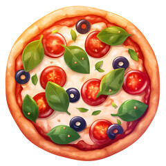 Colorful Cartoon Pizza with Toppings – Tasty Italian Food Illustration