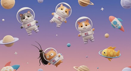 Cosmic Catonauts' Gentle Drift AI Generated