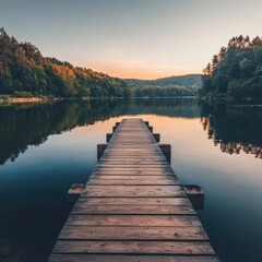 Fototapeta premium Serene Lakeside Dock at Dawn