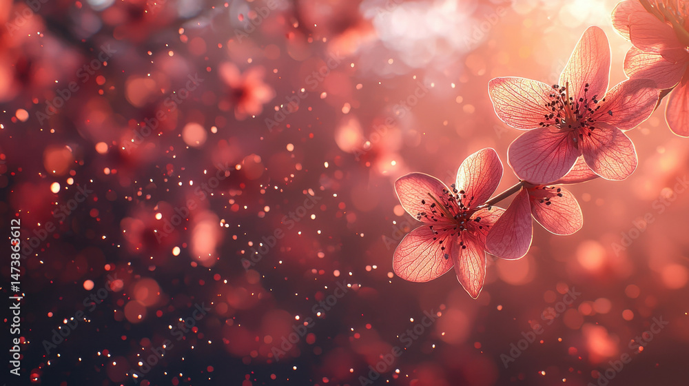 Poster a realistic and imaginative 4k 3d background showcases side angle views of blooming petals softly il