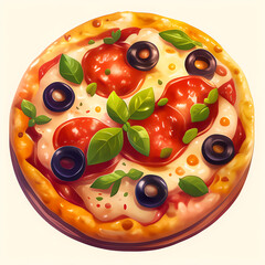 Colorful Cartoon Pizza with Toppings – Tasty Italian Food Illustration
