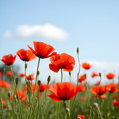 Naklejka premium red poppies on a summer field
