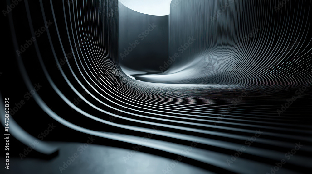 Poster A realistic 4K 3D background featu harmonious lines viewed from a side angle, creating an abstract and elegant visual experience with flowing curves and patterns.
