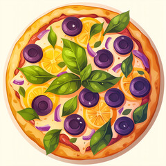 Colorful Cartoon Pizza with Toppings – Tasty Italian Food Illustration