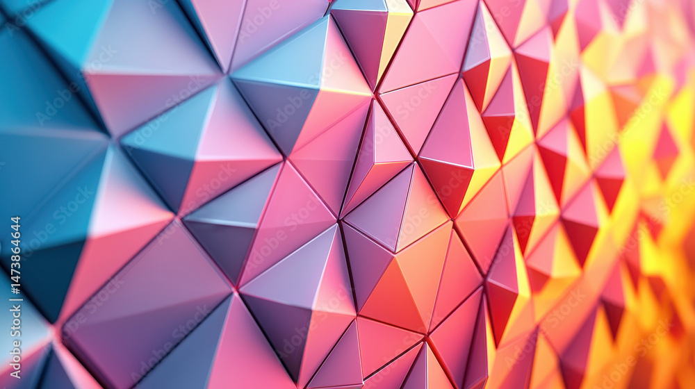 Poster an abstract 4k 3d geometric background features a realistic pattern of colorful triangles shifting f