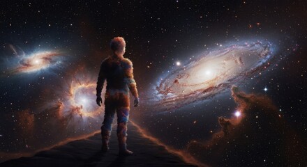 Obraz premium A solitary figure contemplates the vastness of space.