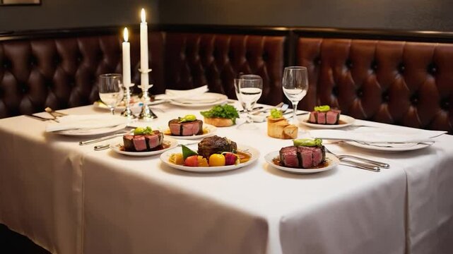 Formal dining table with plated food