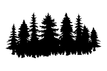 Obraz premium Layered Silhouette of Forest with Fog Effect, Mysterious Woodland Scene, Misty Forest Landscape, Transparent Background