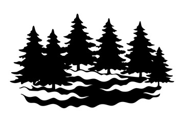 Obraz premium Layered Silhouette of Forest with Fog Effect, Mysterious Woodland Scene, Misty Forest Landscape, Transparent Background