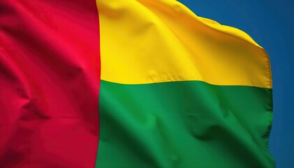 Obraz premium Close-up shot of the Guinean flag, vibrant red, yellow, and green colors , Guinea, symbol, design