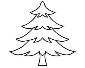 Obraz premium Pine Tree Silhouette with Snow-Covered Branches Line Art, Winter Line Drawing, Snowy Pine Tree Illustration, Transparent Background