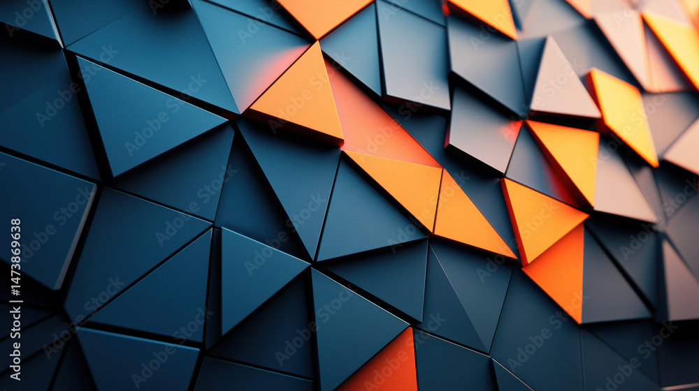 Poster realistic 4k 3d background featu a dynamic display of fragmented blue and orange geometric shapes cr
