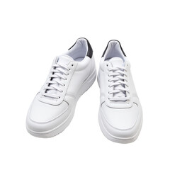 Pair of white leather sneakers with black accents, perfect for casual wear or athletic activities.