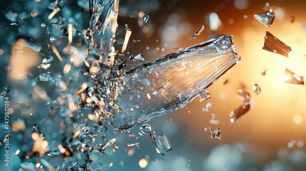 Aufkleber a realistic 4k rende showcases fragmented beauty as glass shatters in a side view, creating a mesmer