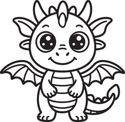 Adorable cartoon dragon illustration in black and white perfect for kids designs and coloring pages