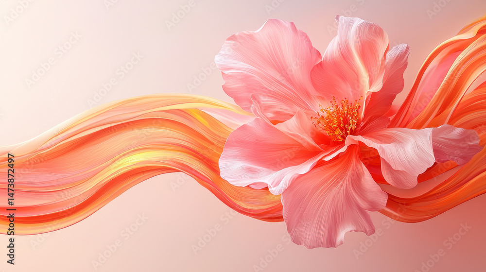 Poster a beautiful 3d rendered image showcases a realistic fluid flower design in 4k resolution viewed from