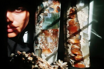 Mysterious Woman with Gemstone Columns
