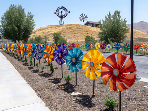 pinwheel hill with distant windmill