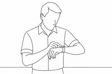 Simple Line Drawing Man Checking Wristwatch Time Management Punctuality Business Professional Minimalist Illustration Design Graphic Resource Vector Art Image Modern Style Elegant Clean Sketch Outline