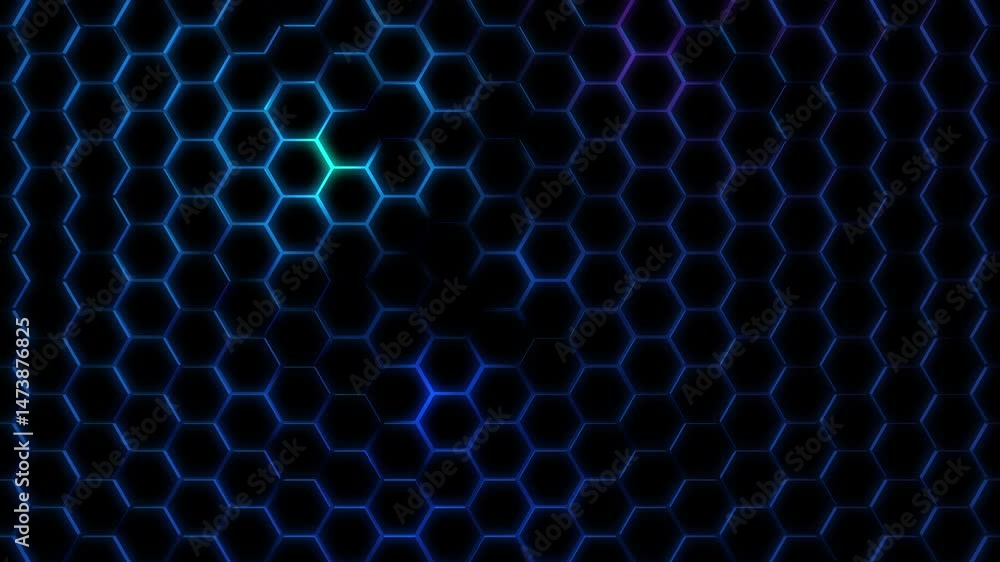 Poster dynamic graphic hexagonal background move with neon effects digital art abstract environment close-u