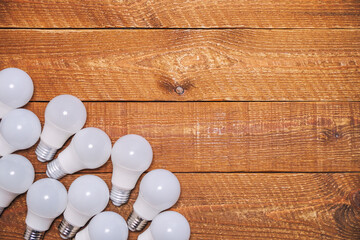 LED bulbs with E27 socket are lying on the table