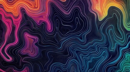 Obraz premium Abstract Neon Line Art Swirling Rainbow Topographic Composition, Abstract Background, Illustration, Colorful Lines, Gradient Abstract art, topographic map