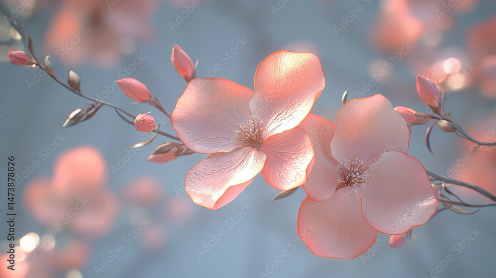 Poster an elegant 3d rendered background showcases side angle view of eclectic blooms in realistic 4k resol