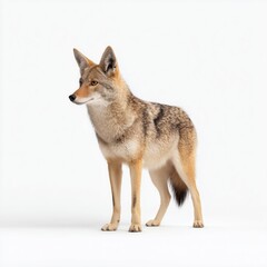 Fototapeta premium Curious Coyote Standing on White Background