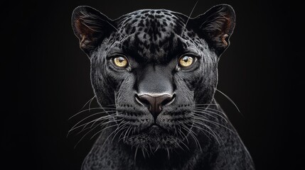 Obraz premium Black Panther Portrait Close-Up Digital Painting, Intense Gaze, Dark Background, Big Cat, Wildlife Art Black Panther, Digital Art