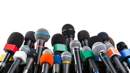 Press conference microphones, isolated on transparent background