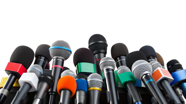 Press conference microphones, isolated on transparent background