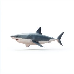 Great White Shark in Motion on White Background